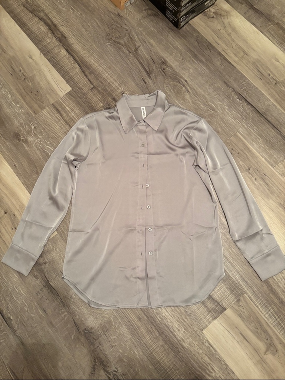Zenana Classic Long-Sleeve Button-Up Shirt - Light Gray